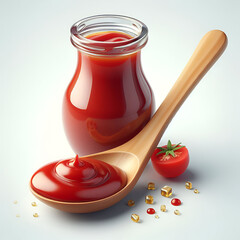 Wall Mural - realistic Spoon of ketchup isolated on white background