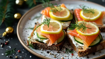 Wall Mural - salmon sandwiches on a plate