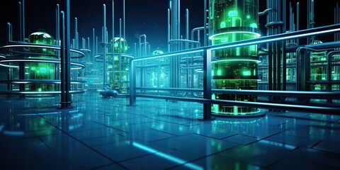 Wall Mural - AI Generated. AI Generative. Data internet server web connection green neon room in futuristic decoration background style. Network data base concept. Graphic Art