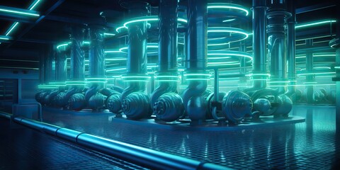 Wall Mural - AI Generated. AI Generative. Data internet server web connection green neon room in futuristic decoration background style. Network data base concept. Graphic Art