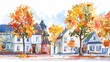 Watercolor city and trees illustration poster background