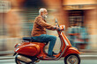 Mature senior man on a motorbike having fun in a trip to Italy	
