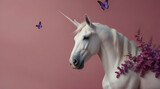 Fototapeta Konie - Use watercolors to create a whimsical portrait of a unicorn surrounded by a garden.generative.ai