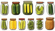 Set of cans of pickles. Vector illustration on whit