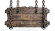 ©  Mohammad Xte - Medieval wooden sign hanging on chains on white background
