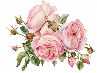 Wall Mural - watercolor pink rose flower bouquet for your design