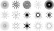 Round patterns of the sun, stars. Sun, stars, magic symbols. Abstract stripes with center. Sunburst elements. Line hand drawn illustration EPS 10
