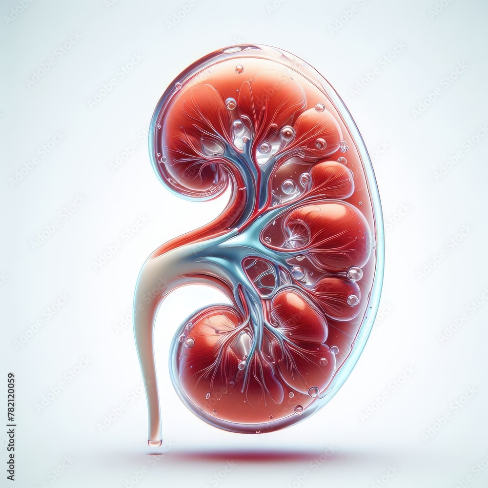 Human transparent glass kidney underwater view, anatomy of human kidney ...
