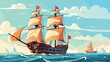 Ships at sea columbus day concept 2d flat cartoon v