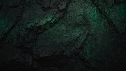 Poster - ebony black to forest green gradient color rough grunge rock texture close-up background from Generative AI