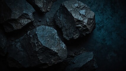 obsidian black to midnight blue gradient color rough grunge rock texture close-up background from Generative AI