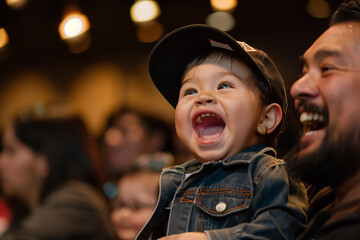 Sticker - Father supporting his child's first public performance, offering words of encouragement and beaming with pride