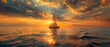 Sailing yacht at sunset, symbol of wealth, low-angle, golden hour