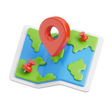 Fototapeta Londyn - Paper Map with Red Pin isolated. Travel holidays and vacation icon concept. 3d illustration