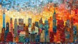 Mosaic tiles forming a mosaic of a city skyline