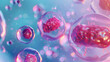 A group of pink cells are shown in a blue background