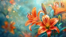 Nature Background With Lily Flowers