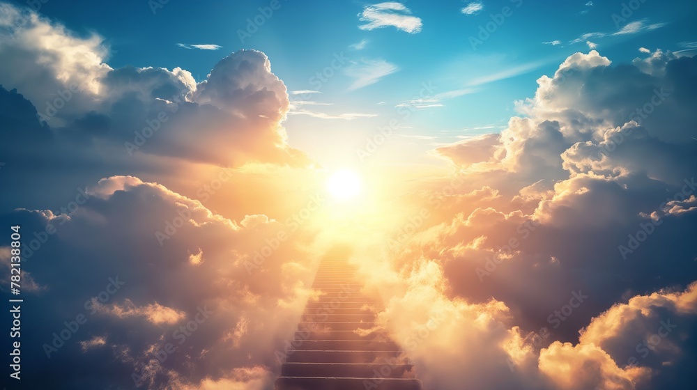 Stairway Leading Up To Heavenly Sky Toward The Light.The endless ladder ...