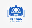 Israel educational logo concept. Smartphone app creative icon. Open blue book with David star. Digital Torah symbol. Isolated elements. Educational sign. School logotype template. Social media banner.