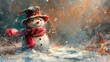 Drawn snowman, a winter tale in soft pastel shades