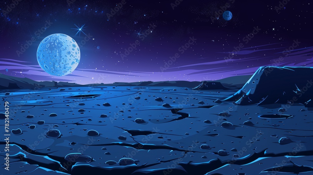 Ilustração The landscape of an alien planet is dotted with cracks and ...