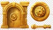 The circle golden door to the bunker or bank safe is 3d realistically enclosed and open on a transparent background.