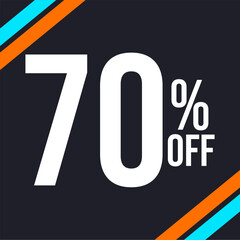 Wall Mural - 70 percent off in white, with dark background and diagonal strips in orange and blue