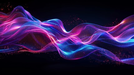 Aufkleber - Abstract glowing lines background. Wavy form neon line structure. Futuristic blue, purple, red colors. Technology concept. Glonal network connection. Isolated on black. 3D rendering.