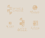 Fototapeta  - Wine art deco lettering labels drawing in linear style on beige background