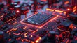A 3D rendering of a cyberpunk AI circuit board. Technology background. Central computer processors that are CPUs and GPUs. Motherboard digital chips. Background in technology...