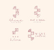 Art deco wine labels with lettering drawing in linear style on light background