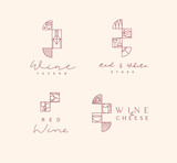 Fototapeta  - Art deco wine labels with lettering drawing in linear style on light background