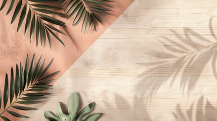 Aufkleber - Background with Natural Duotone and Wood texture for product display. Minimal spring summer concept. Flat lay. Top view. 3D rendering.