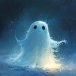 Cartoon ghost, a friendly spook floating in ethereal mischief