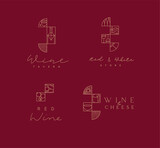 Fototapeta  - Art deco wine labels with lettering drawing in linear style on red background