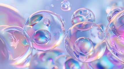 Leinwandbilder - Holographic floating liquid blobs, soap bubbles, metaballs... Abstract 3D art background.