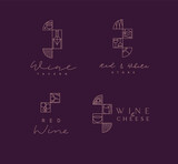 Fototapeta  - Art deco wine labels with lettering drawing in linear style on violet background