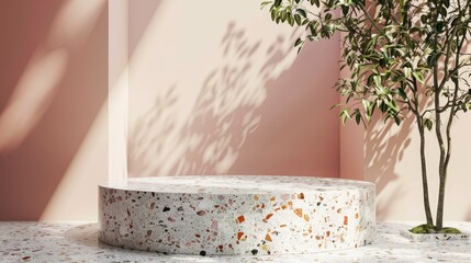 Leinwandbilder - 3D rendering of a cute podium backdrop with terrazzo texture for displaying products.