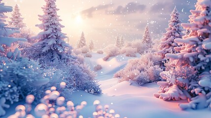 Wall Mural - 3D rendering of an abstract winter Christmas landscape scene.