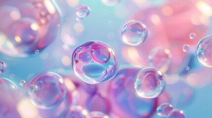 Leinwandbilder - Three-dimensional art background with holographic floating liquid blobs, soap bubbles, and metaballs.