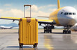 Travel yellow suitcase on a runway
