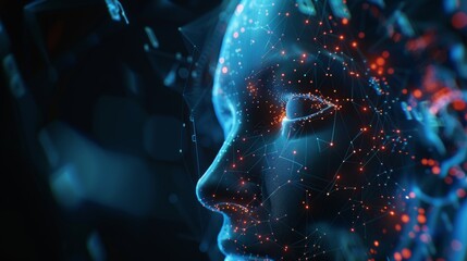 Canvas Print - Hologram of a virtual digital head of Artificial Intelligence (AI). Deep learning concept. 3D rendering.