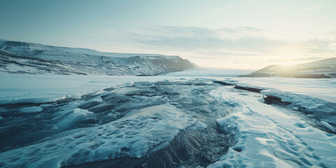 Canvas Print - Serene Arctic Landscape with Glacial Ice and Snow at Sunset