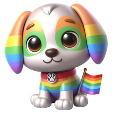 Wall Mural - 3d illustration of pride dog with pride flag. Realistic 3d high quality isolated render