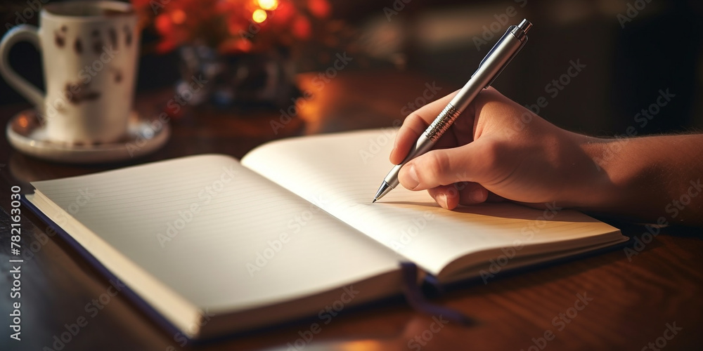 Noting Down person writing on a notebook, A image of someone's hand writing in a ...