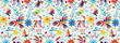 Ornate ethnic Mexican embroidery Otomi. Seamless Pattern with birds, animals and flowers on white background