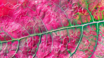 vibrant red pink and green macro foliage with leaf vein texture background including nature pattern closeup organic natural details surface foliage texture plant leaf texture