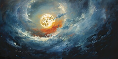Wall Mural - oil drawing painting of a moon in the sky. graphic art canvas in dark blue colors illustration. outd