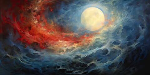 Wall Mural - oil drawing painting of a moon in the sky. graphic art canvas in dark blue colors illustration. outd