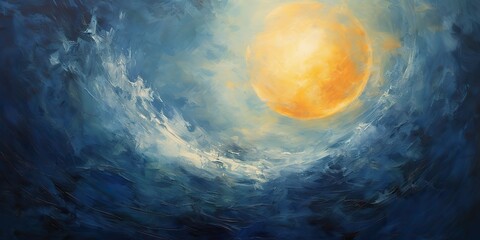 Wall Mural - oil drawing painting of a moon in the sky. graphic art canvas in dark blue colors illustration. outd